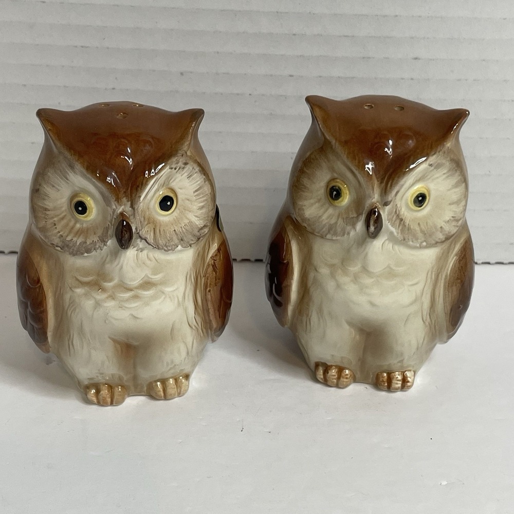 Vintage 1983 Otagiri Owl Salt And Pepper Shakers Japan Handpainted Super Cute